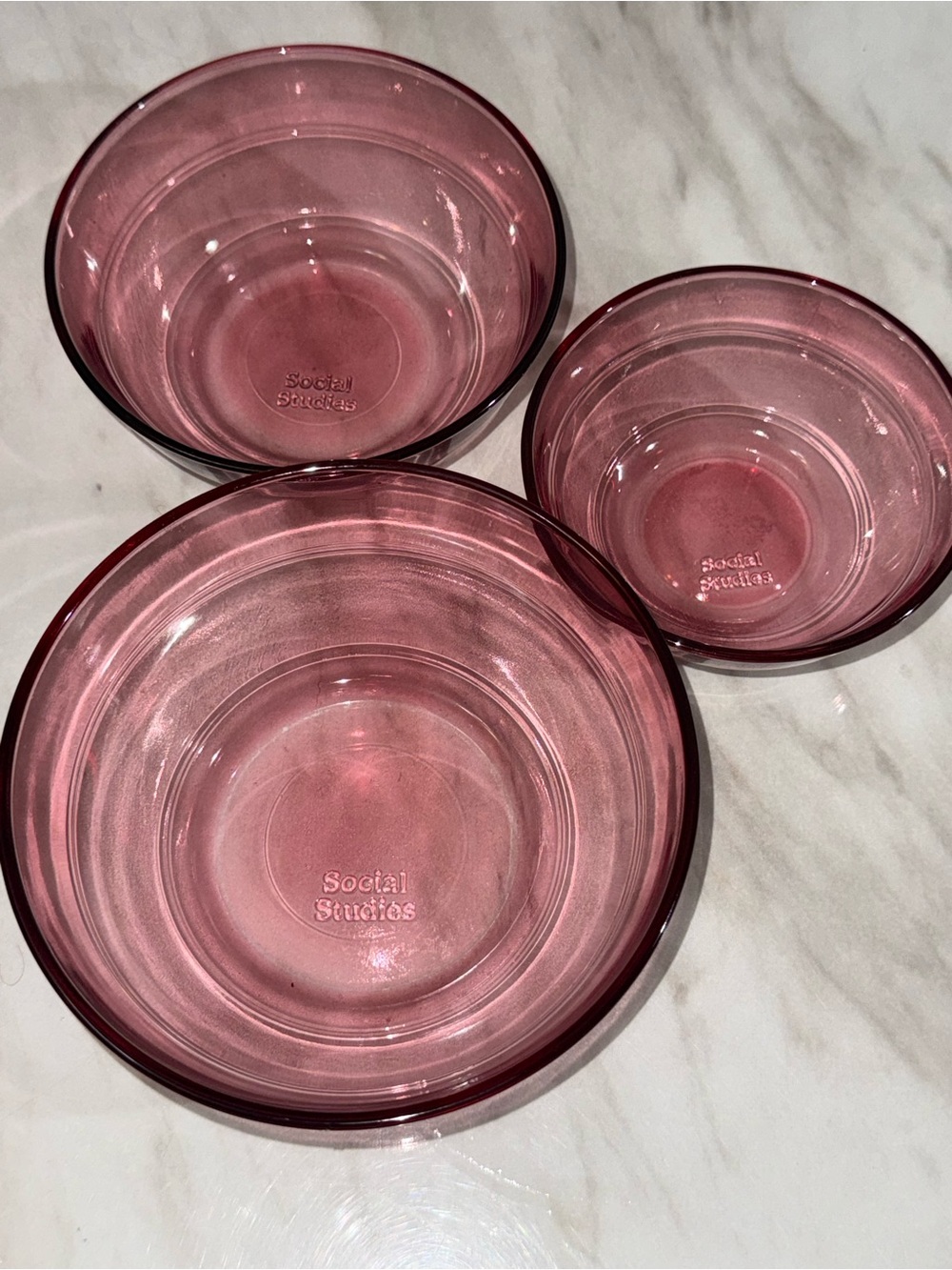 Social Studies Dark Rose Clear Set Of 3 Serving Bowls